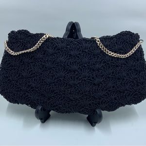 Vintage Black Crochet Clutch Evening Bag Purse Made in Japan